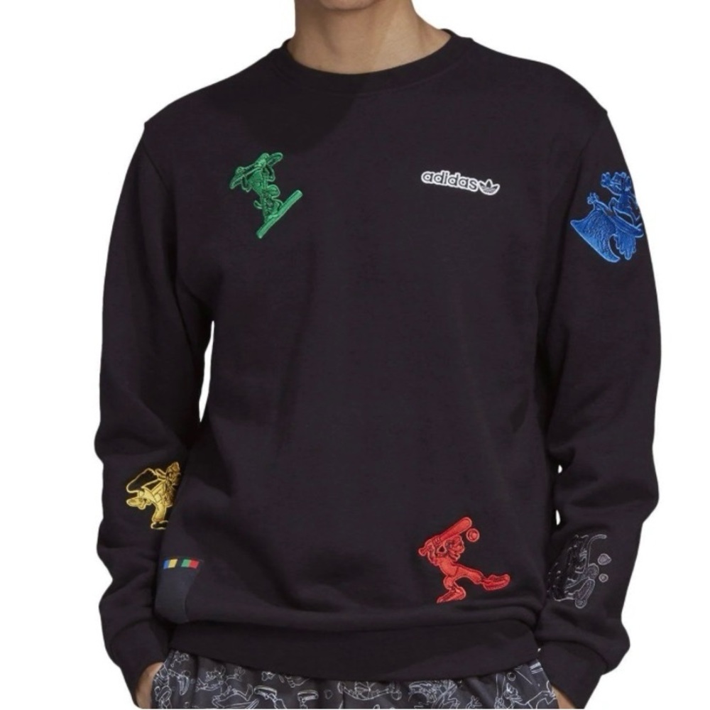 Adidas Originals x Disney Goofy Crew Sweatshirt Black Patches Men’s Size L